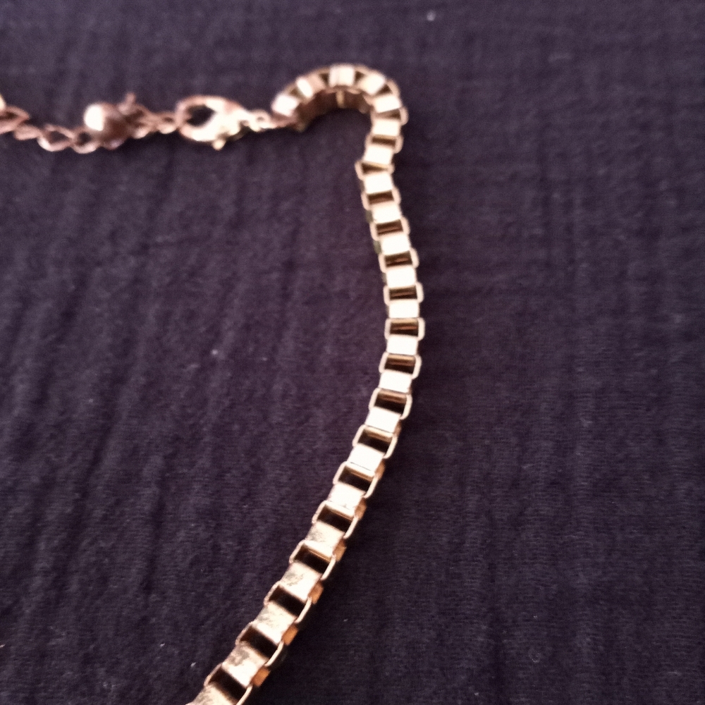 Blue Chunky Beaded Necklace with Gold Box Chain - Picture 6 of 9